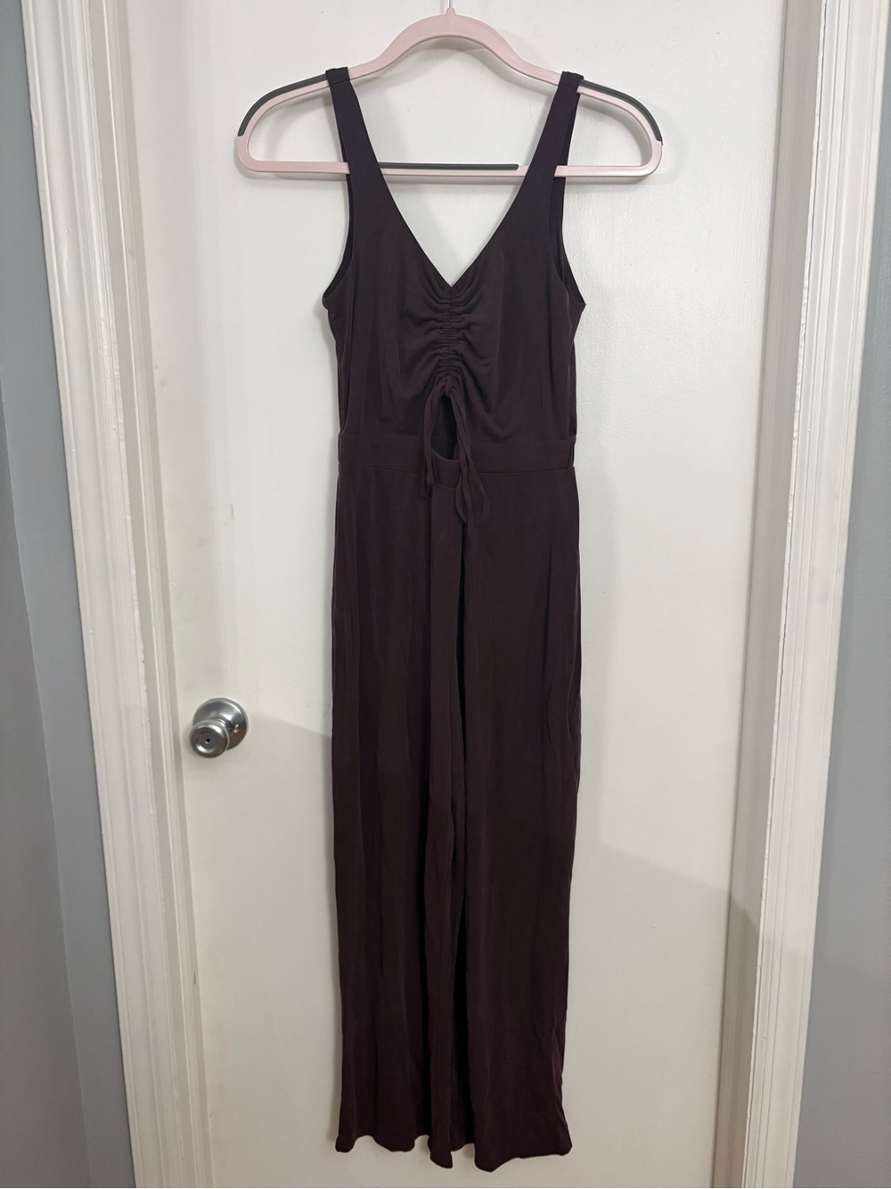 Express Sleeveless Ruched Front Jumpsuit - Dark Brown